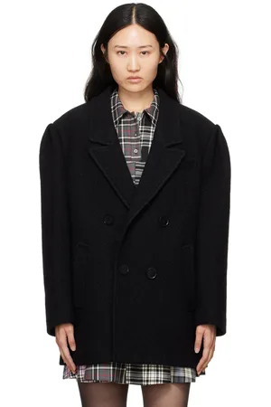 Msgm Black Double-Breasted Coat