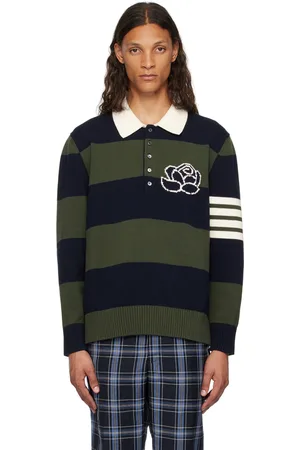 Thom Browne Khaki & Navy Striped Polo