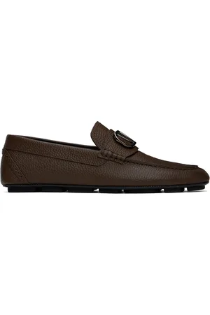 VALENTINO GARAVANI Brown VLogo Signature Grainy Calfskin Driving Loafers