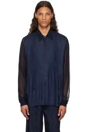 DRIES VAN NOTEN Navy Sequinned Shirt