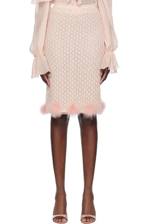 BLUMARINE Pink Feather Appliqué Midi Skirt