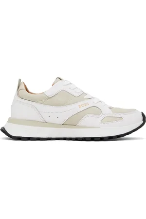 HUGO BOSS White & Beige Leather Padded Collar Sneakers