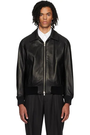 LARDINI Black Zip Leather Bomber Jacket