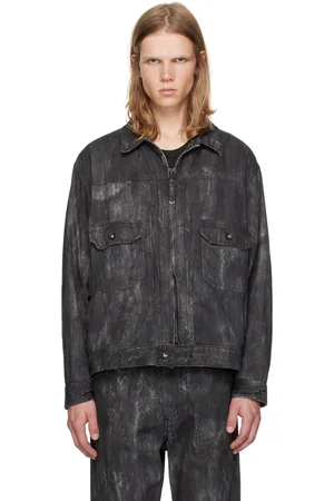 ENGINEERED GARMENTS Black Distressed Print Denim Jacket
