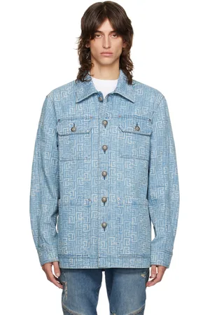 Balmain Blue Monogram Buttoned Denim Jacket