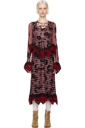Chopova Lowena Red Sharon Hatch Midi Dress