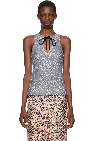 Ganni Silver 3D Sequins Tank Top