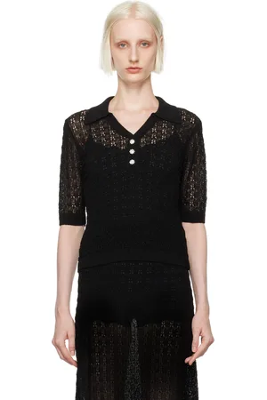 Ganni Black Pointelle Polo