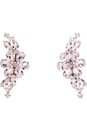 Simone Rocha Silver & Pink Floral Crystal Half Moon Earrings