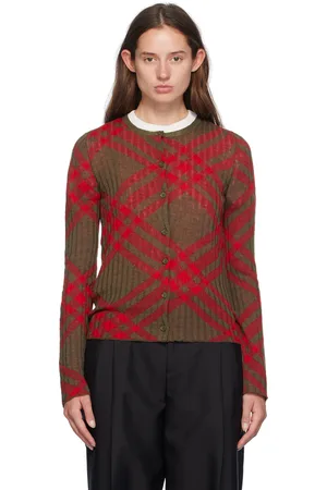 Burberry Red & Brown Check Cardigan