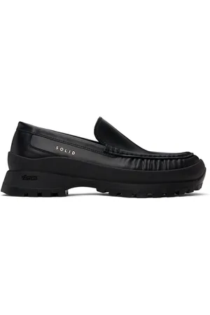 Solid Black Leather Loafers