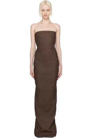 Rick Owens Khaki Porterville Bustier Denim Maxi Dress