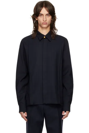 Ami Navy Pintuck Shirt