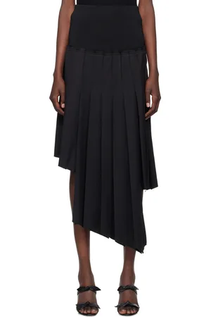 Rokh Black Ribbed Pleated Midi Skirt