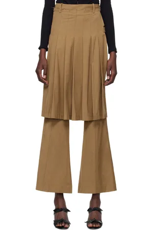 Rokh Tan Pleated Midi Skirt Trousers