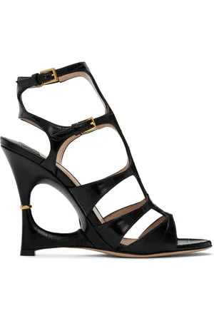 Tom Ford Black Shiny Stamped Crocodile Heeled Sandals