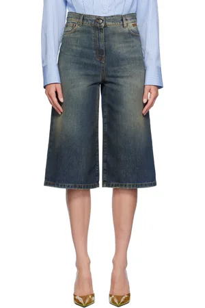 Msgm Indigo Embroidered Denim Shorts
