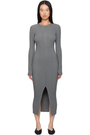 REMAIN Birger Christensen Gray Rib Knit Midi Dress