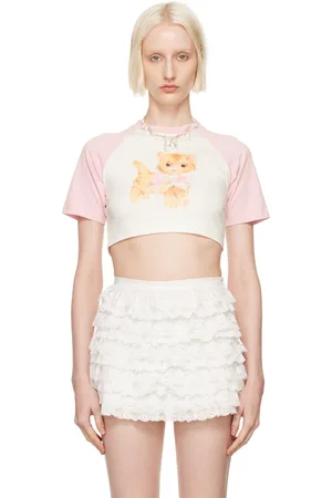 yuhan wang White & Pink Cat Raglan T-Shirt