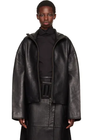 REMAIN Birger Christensen Black Bonded Box-Fit Leather Jacket