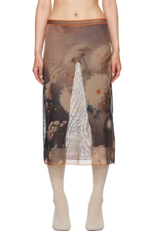 Rokh Multicolor Vase Of Flowers Printed Midi Skirt