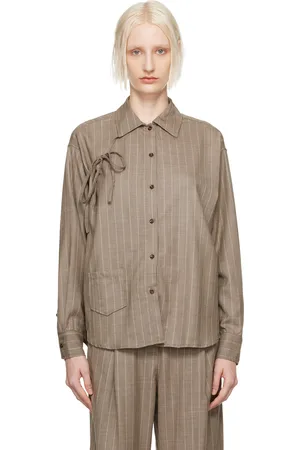Deiji Studios Gray Lapel Bow Long Sleeve Shirt