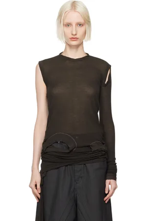 Rick Owens Gray Porterville Cropped Banana Long Sleeve T-Shirt