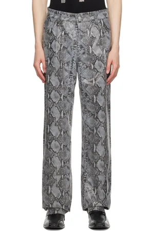 Theophilio SSENSE Exclusive Gray Snake Print Leather Pants