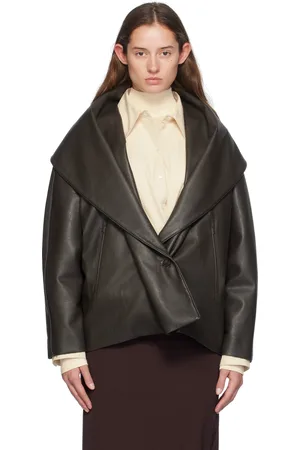 Gia Studios Brown Shawl Collar Faux-Leather Jacket