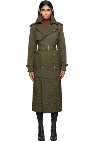 Burberry Khaki Long Quilted Trench Coat