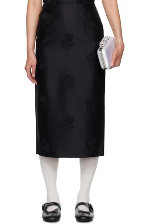 Shushu/Tong Black Appliqué Midi Skirt