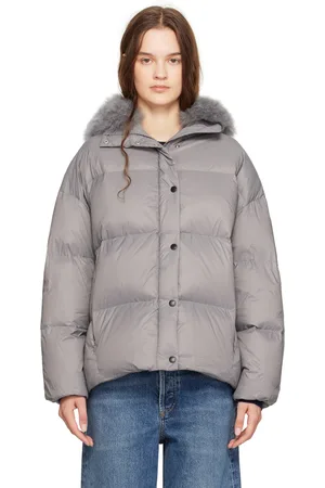 YVES SALOMON Gray Hooded Down Jacket