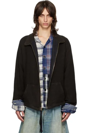 GREG LAUREN Burlap Linen Zip Neck Jacket