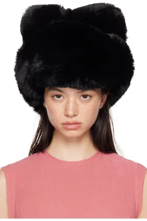 Acne Studios Black Fluffy Bow Faux-fur Hat