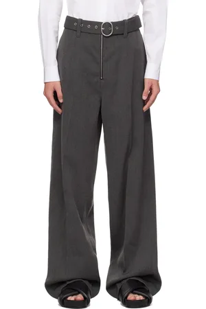 Jil Sander Gray Belted Wool Trousers