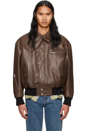 SYSTEM Brown Padded Faux-Leather Jacket