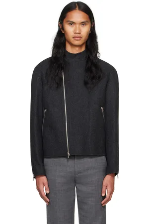 SYSTEM Gray Double Faced Wool Biker Jacket
