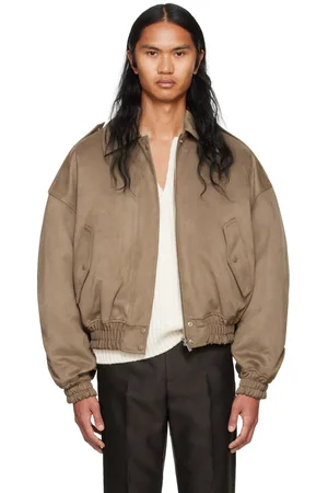 SYSTEM Brown Spread Collar Faux-Leather Bomber Jacket