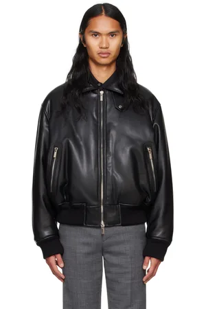 SYSTEM Black Padded Faux-Leather Bomber Jacket