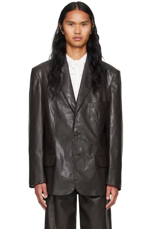 SYSTEM Brown Button Faux-Leather Blazer