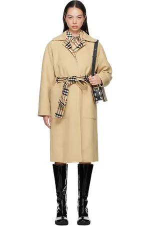 Burberry Beige Long Check Reversible Car Coat