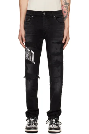 AMIRI Black Varsity Logo Repair Jeans