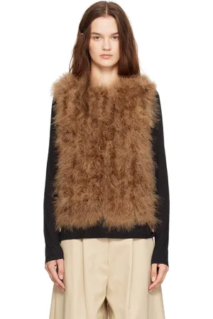 YVES SALOMON Brown Feather Vest