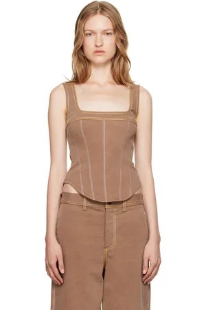 Marni Brown Contrast Stitching Denim Tank Top