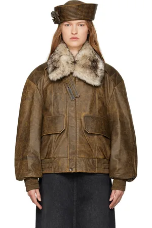 Vaquera Brown Faded Leather Bomber Jacket