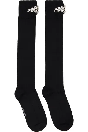 Simone Rocha Black Flower Crystal Emblem Knee High Socks