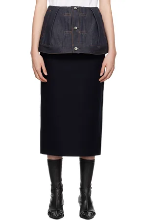 SACAI Navy Paneled Midi Skirt