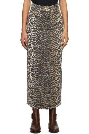 Ganni Black & Brown Slit Denim Maxi Skirt