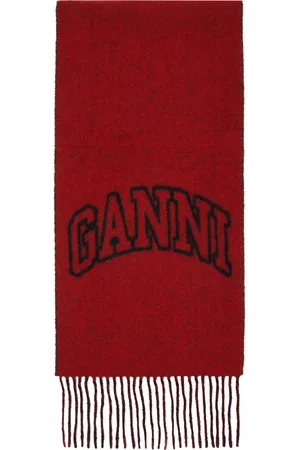 Ganni Red Fringed Wool Scarf
