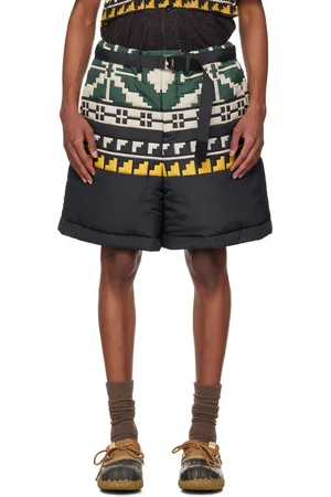 SACAI Black & Green Knit Pattern Quilted Shorts